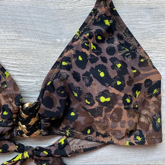 George Leopard Bikini Swim Top Brown Sz Small - Picture 2 of 6